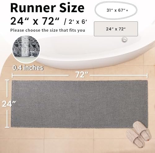 Long Bath Mat, Waffle Bathroom Runner Rug Non Slip Washable, 24 x 72 - Image 2