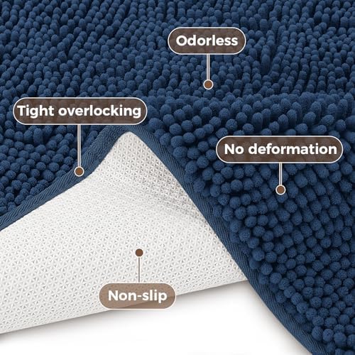 Bcoimo Bath Rug Mat Sets, 2 Piece High Absorbent Chenille Bathroom Mat Navy - Image 6