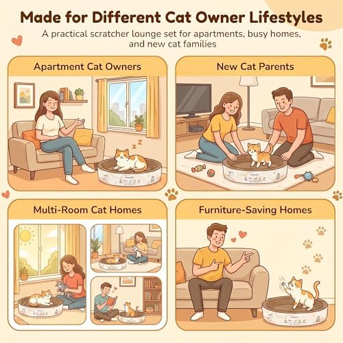 PatiencET 2-in-1 Oval Cat Scratcher Bed, Cardboard Lounger Scratch Bowl - Image 7
