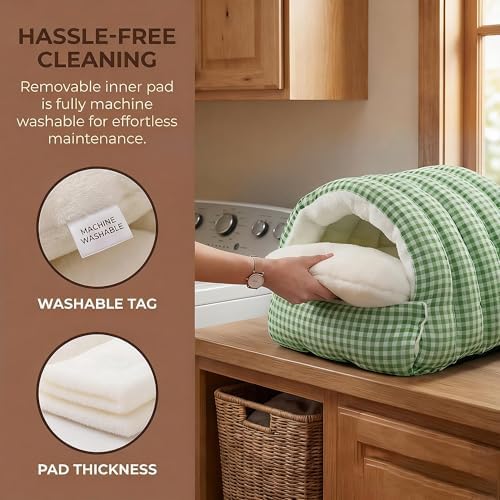 Small Cat Dog Cave Bed Calming Pet Nest Warm Plush Covered Cat House - Image 6