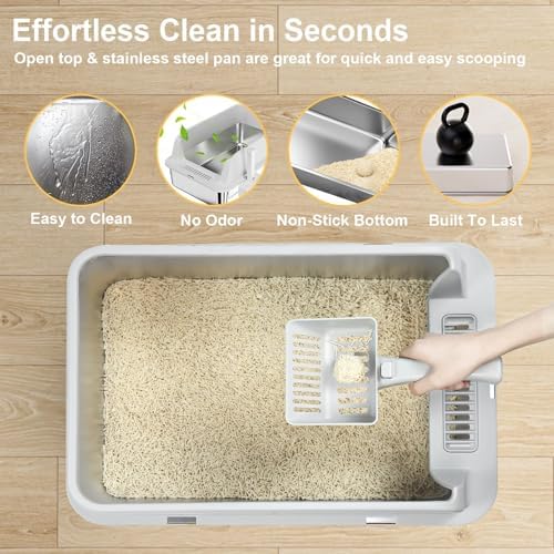 TENTIZON Stainless Steel Cat Litter Box, XL Large Metal Kitty Litterbox - Image 2