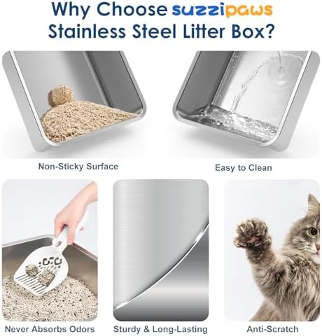 Suzzipaws Stainless Steel Cat Litter Box - Image 5