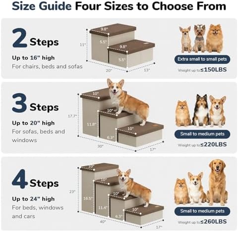 4-Step Wide Dog Stairs with Hidden Storage 23" H, Non-Slip Dog Steps - Image 2