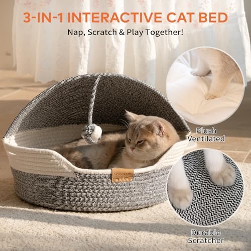 CHEERPALS Cat Basket Bed with Washable Cushion and Ball Rope Cotton, Covered - Image 5