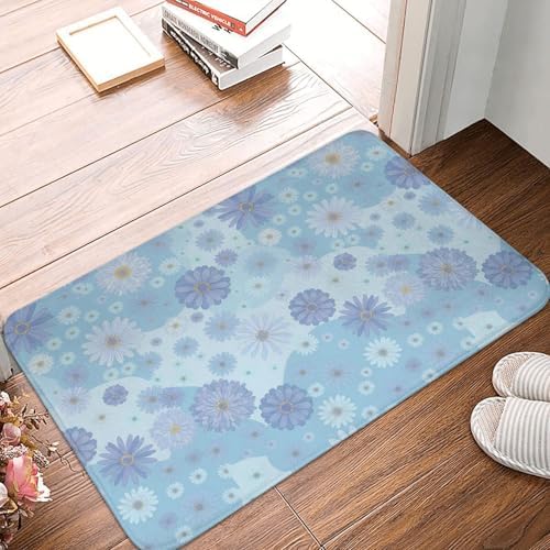 Blue Floral Bath Mat 24x16 Inch Non-Slip Soft Microfiber Bathroom Rugs Washable - Image 6