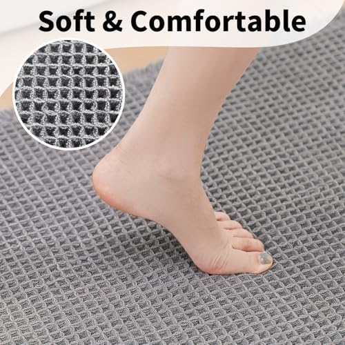 Long Bath Mat, Waffle Bathroom Runner Rug Non Slip Washable, 24 x 60 - Image 3