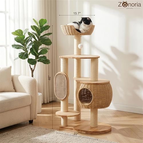 Modern Cat Tree，Cat Tower with Scratching Post, Handwoven Pumpkin Nests and - Image 6
