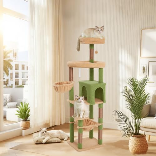 67-Inch Cat Tree with Bed, Observation Deck, Plush Platform & Toy Ball - Image 6