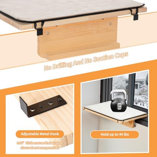 Petsfit 2 Cats Design Cat Window Perch, Natural Wood - Image 5