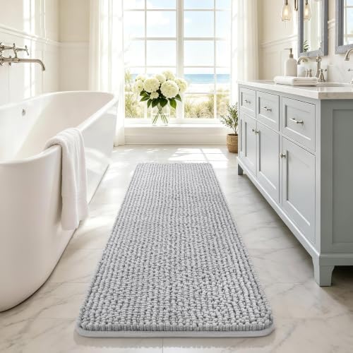 Ophanie Grey Bathroom Runner Rugs 60x20, Soft Chenille Bath Mat, Non Slip by Ophanie