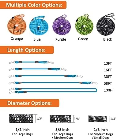 Long Dog Leash for Dog Training 10FT/16FT/30FT/50FT/100FT, Reflective Heavy - Image 3