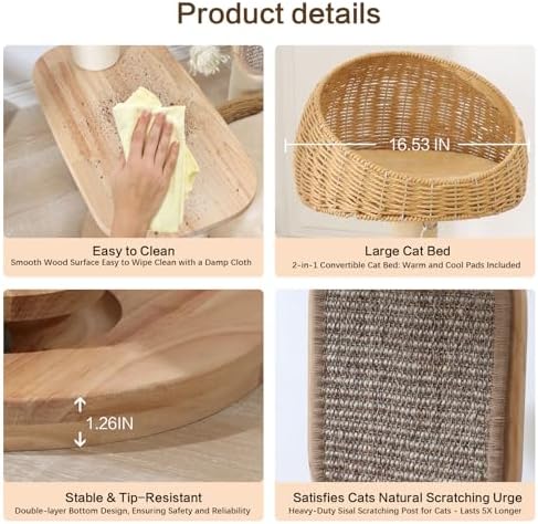 50 in Wooden Cat Tree for Indoor Cat, Large Cat Tower - Image 4