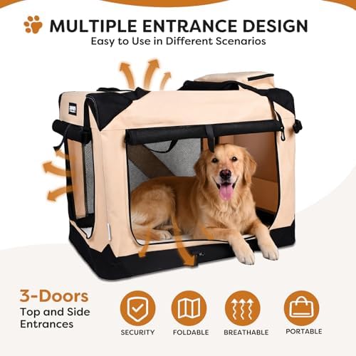 JESPET 3 Door Portable Collapsible Soft Dog Crate Carrier - Image 3