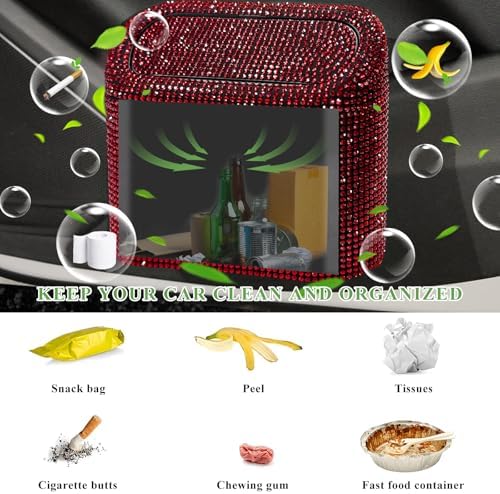 Bling Car Trash Can with Lid, Sparkly Mini Crystal Litter Container Auto - Image 4