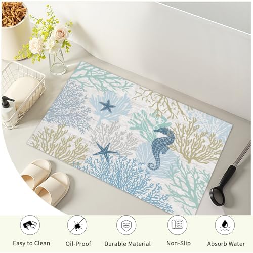Giwawa Summer Coral Bath Rug Coastal Starfish Bathtub Mat Extra Soft Washable - Image 4