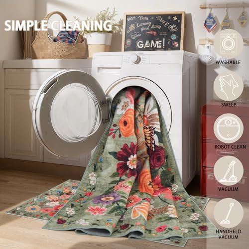 Floral Hallway Runner 2x10 Green Carpet Kitchen Rug - Image 5
