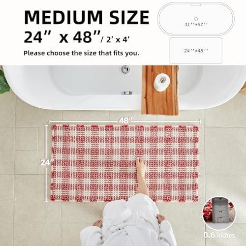 TYUU Christmas Bathroom Rugs, Cute Waffle Bath Mat, 36x24 Red & White - Image 3