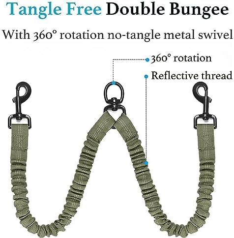 iYoShop Double Dog Leash, 360° Swivel, No Tangle, Military Green - Image 5