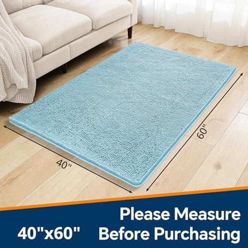 Chenille Bathroom Rug 40"x60" Baby Blue, Large Plush Bath Mat - Image 2