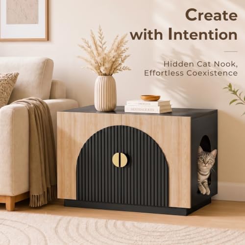 Amunrbrek Cat Litter Box Enclosure Furniture, 31.5" Arched Fluted Cabinet - Image 2