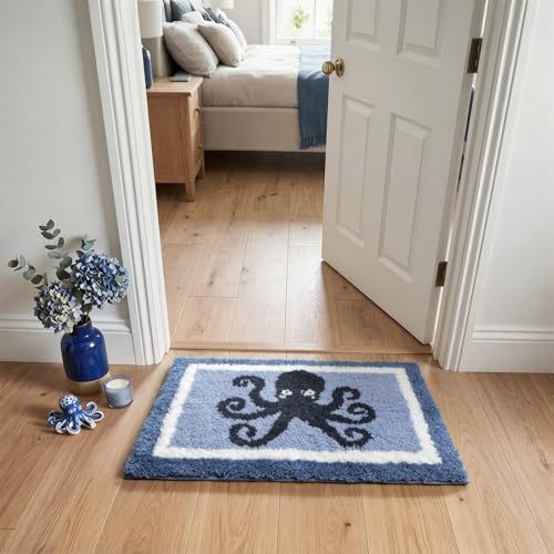 Boao Octopus Bathroom Rug Blue Tufted Non-Slip Bath Mat, 24 x 16 in - Image 6
