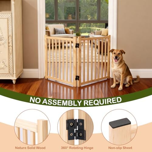 Wooden Freestanding Dog Gates Indoor- 23" Height 2 Panels - Image 5