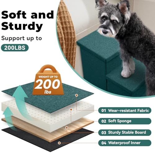 Zerbuger Dog Stairs with Storage, Dark Green 3 Steps Dog Ramp no Condo - Image 6