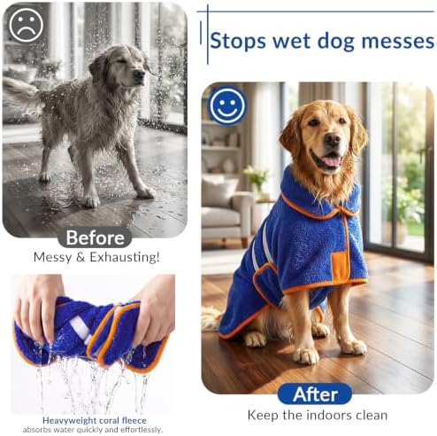 Dog Bathrobe, Super Absorbent for Small to Large Dogs, Dark Blue M - Image 2