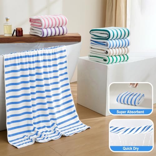 JML Microfiber Beach Towels Set, 6 Pack, Cabana Stripe Blue - Image 4