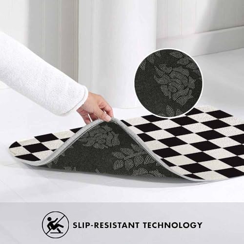 Checkered Bath Rugs Black and White Buffalo Check Plaid Microfiber Bathroom Mat - Image 5