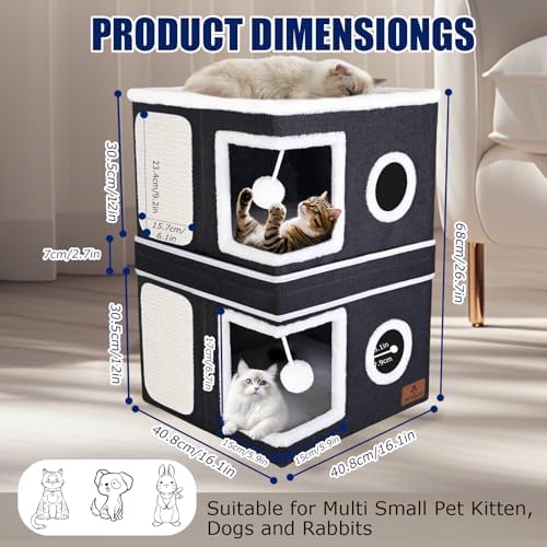 2-Story Cat House for Indoor Cats, Dual-Purpose Cat Cave Bed - Image 2