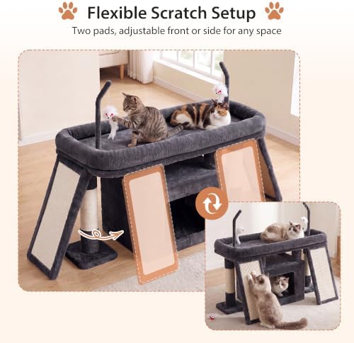 Heybly Cat Tree Extra-Long & Stable 2 Adjustable Scratch Boards HCT210SG - Image 3