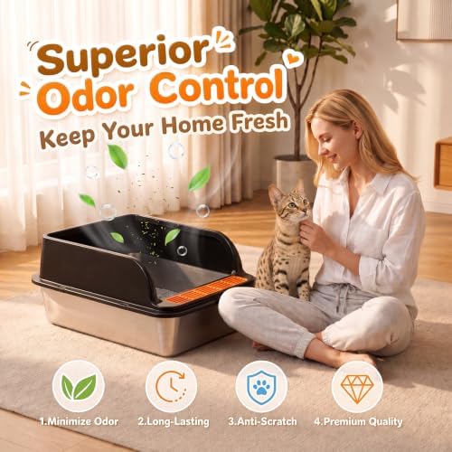 Jotesnew Large Stainless Steel Cat Litter Box - Image 2