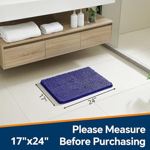 Chenille Bathroom Rug 17"x24" Royal Blue, Non-Slip Plush Bath Mat - Image 2