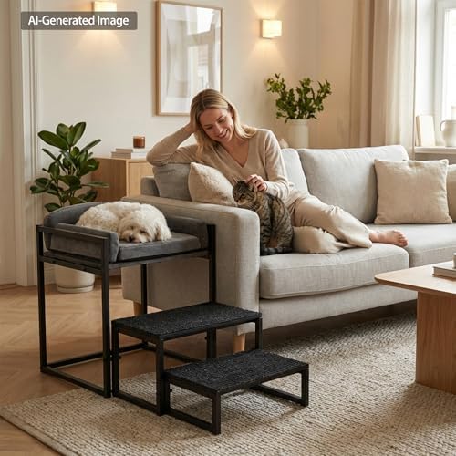 2-in-1 Foldable Pet Steps Window Perch, Iron Cushioned Bed - Image 4