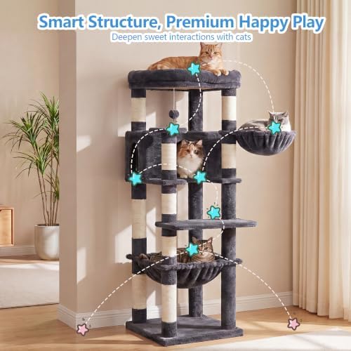 Heybly 53.1" Corner Cat Tree for Large Cats – Interactive Play HCT029G - Image 5