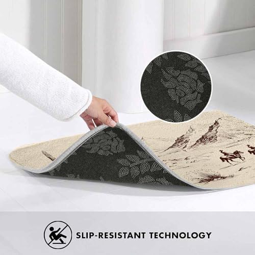 Cowboys Bath Rugs Wild West Desert Lanscape Silhouette Bathroom Mat Soft Plush - Image 5