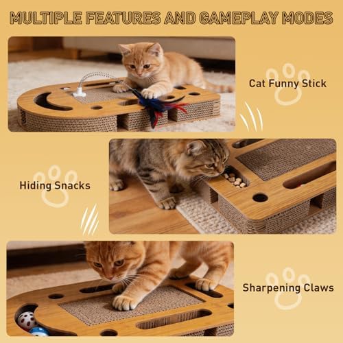 OHMU Interactive Cat Scratcher Toy, Wooden Puzzle Scratch Board - Image 5