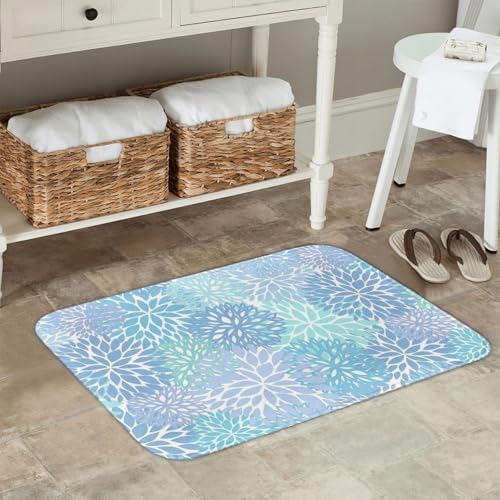 Blue Floral Bath Mat 24x16 Inch Non-Slip Soft Microfiber Bathroom Rugs Washable - Image 2