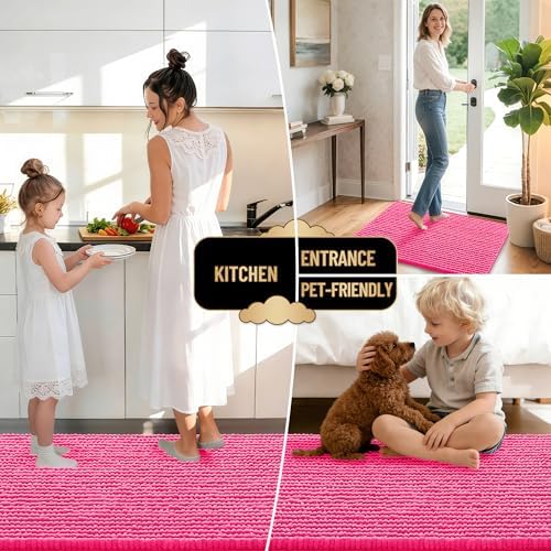 OLANLY Thick Chenille Small Bathroom Rugs Mats 24x16, Hot Pink - Image 6