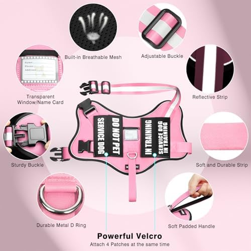 Service Dog Vest Harness and Leash Set+10 Patches, No Pull&Easy Walk Reflective - Image 4