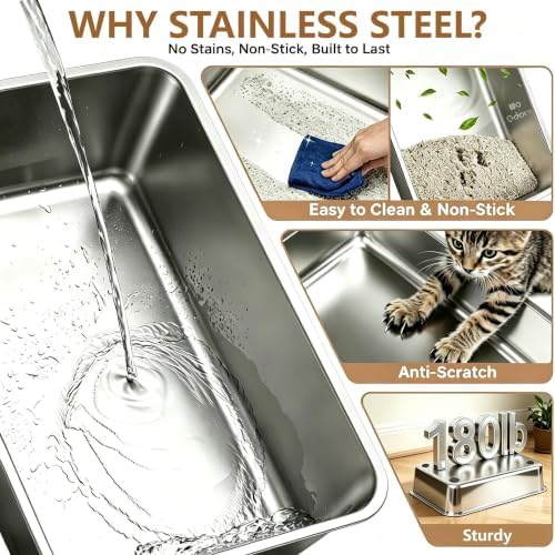 2-Pack Stainless Steel Litter Box Large Easy Clean 2-Scoop Included - Image 7