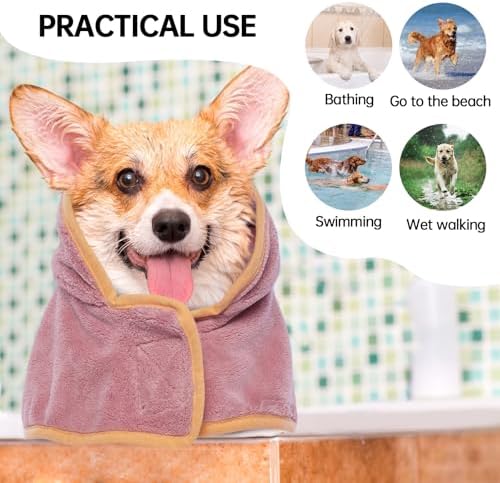 Dog Bathrobe, Fast Drying Coat, Super Absorbent Bath Towel Pink S - Image 5