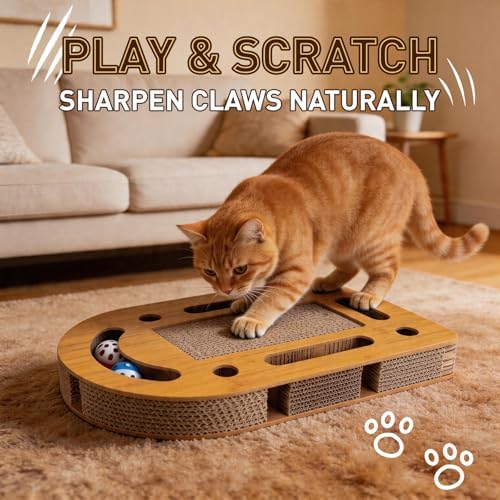 OHMU Interactive Cat Scratcher Toy, Wooden Puzzle Scratch Board - Image 3