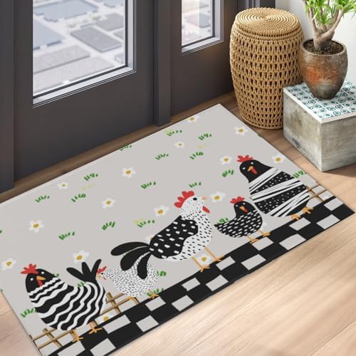 Giwawa Black Rooster Bath Rug Buffalo Plaid Bathtub Mat Absorbent Machine - Image 5