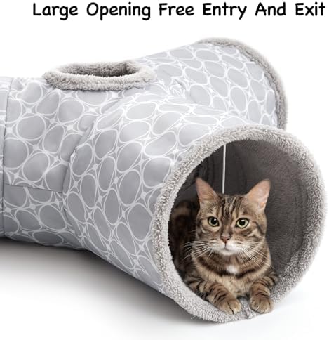 Tempcore Fleece-Lined Cat Tunnel, 3-Way Collapsible Toy, Geometry Grey - Image 4