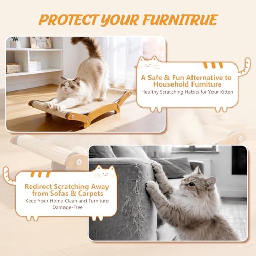 Sisal Cat Scratcher Bed for Indoor Cats, 26.3in Solid Beech Wood Frame - Image 5
