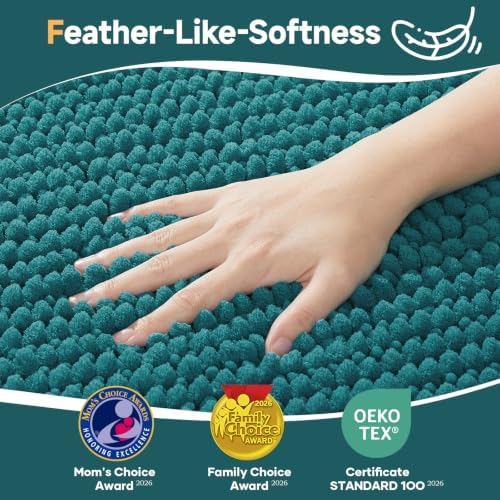 Ophanie Teal Toilet Rugs U-Shaped 20x20, Soft Chenille Contour Bath Mat - Image 3