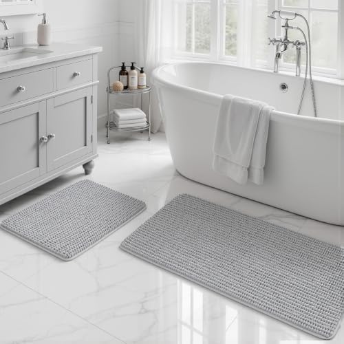 Ophanie Grey Bathroom Rugs Sets 2 Piece, Soft Chenille Bath Mat, Non Slip by Ophanie