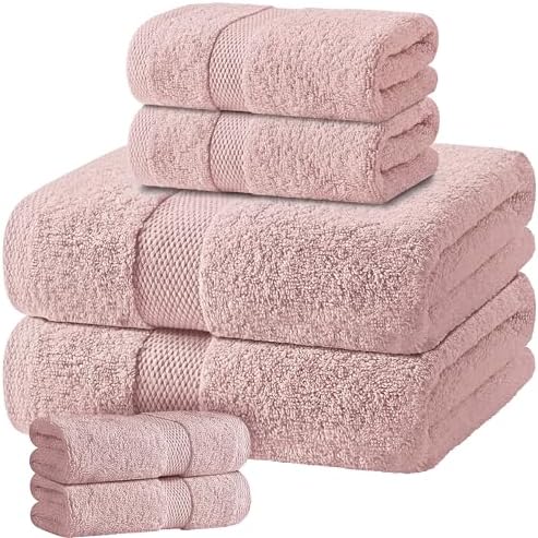 White Classic Pink Bath Towel Set of 6-100% Cotton Highly Absorbent Towels by WhiteClassic